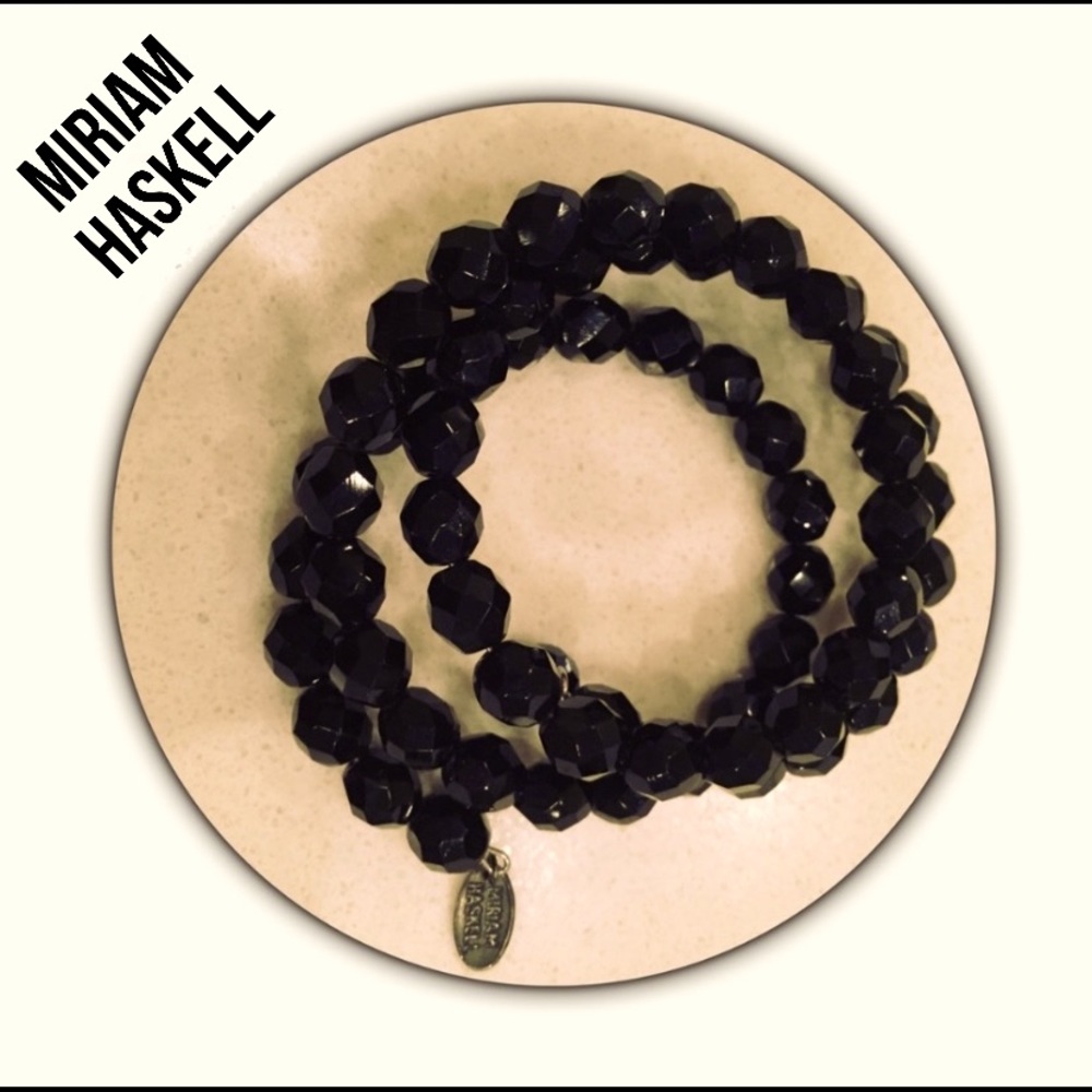 Miriam Haskell black triple wrap bracelet 22” long